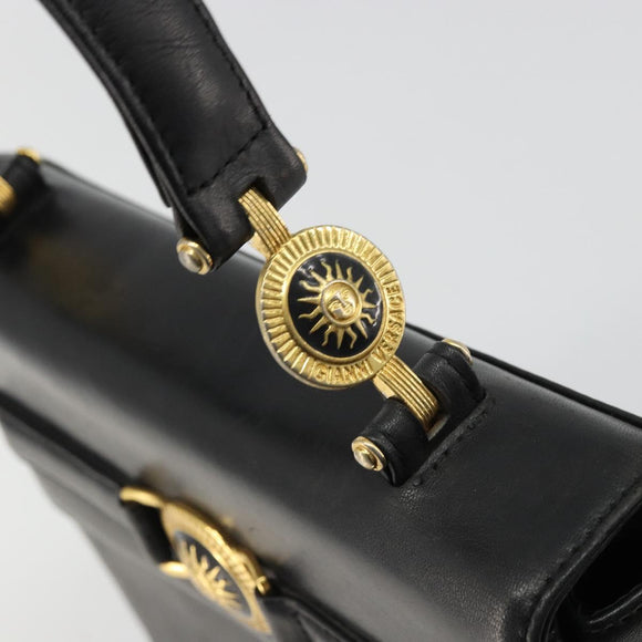 Gianni Versace Hand Bag Leather Black Gold Auth BA12129A