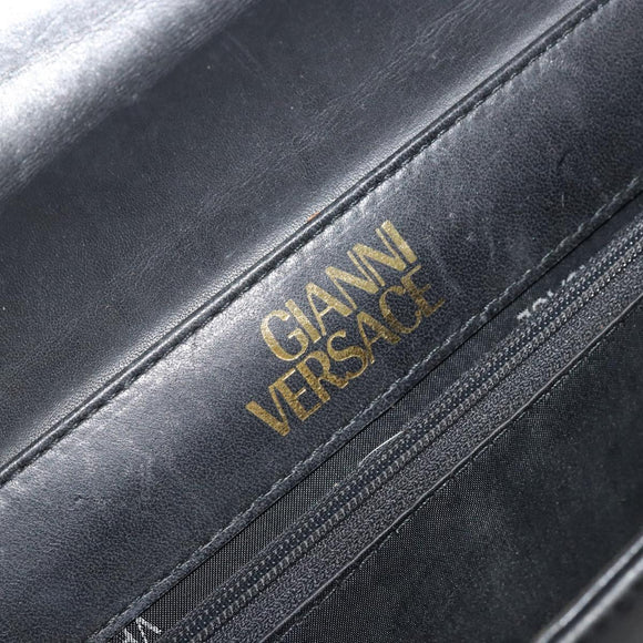 Gianni Versace Hand Bag Leather Black Gold Auth BA12129A