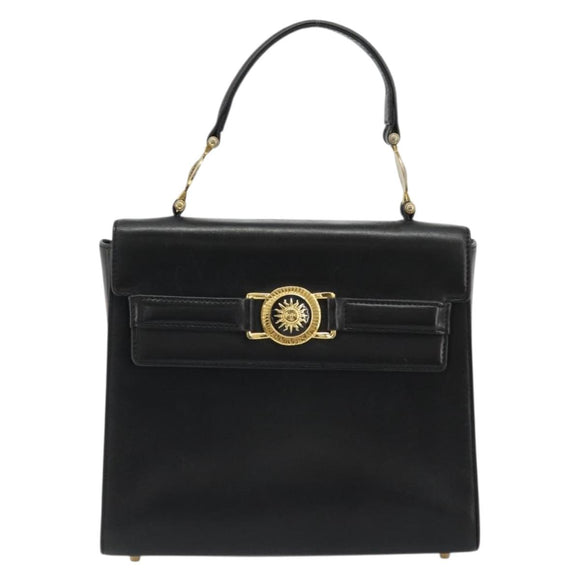 Gianni Versace Hand Bag Leather Black Gold Auth BA12129A