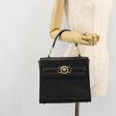 Gianni Versace Hand Bag Leather Black Gold Auth BA12129A-23