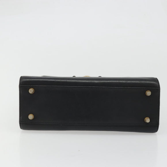 Gianni Versace Hand Bag Leather Black Gold Auth BA12129A