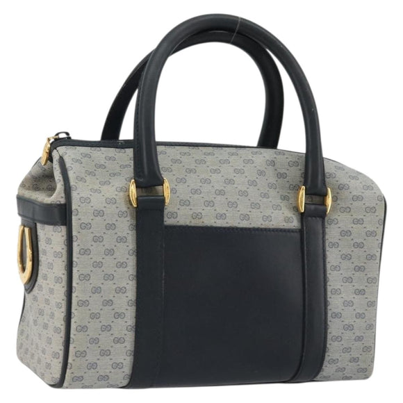 GUCCI Micro GG Supreme Boston Bag PVC Navy Gold Auth BA12131