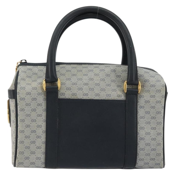GUCCI Micro GG Supreme Boston Bag PVC Navy Gold Auth BA12131