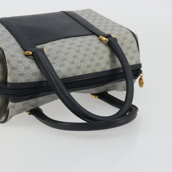 GUCCI Micro GG Supreme Boston Bag PVC Navy Gold Auth BA12131