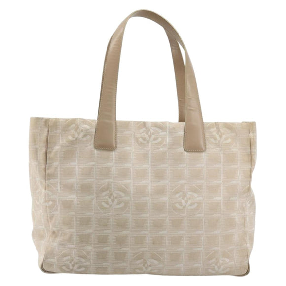 CHANEL New Travel line Hand Bag Nylon Beige Gold CC Auth BA12132