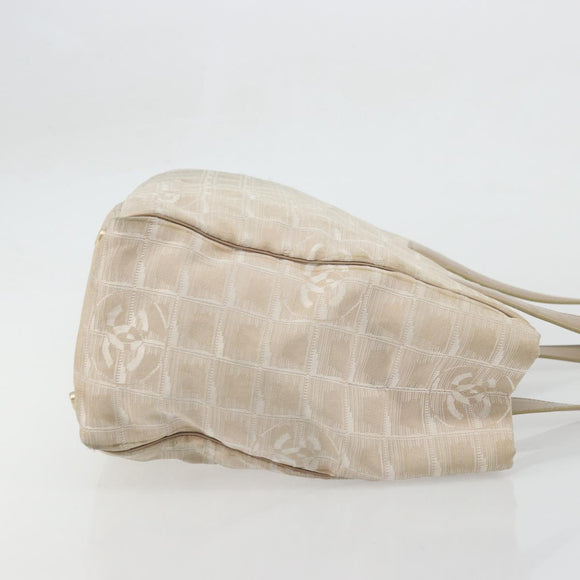 CHANEL New Travel line Hand Bag Nylon Beige Gold CC Auth BA12132