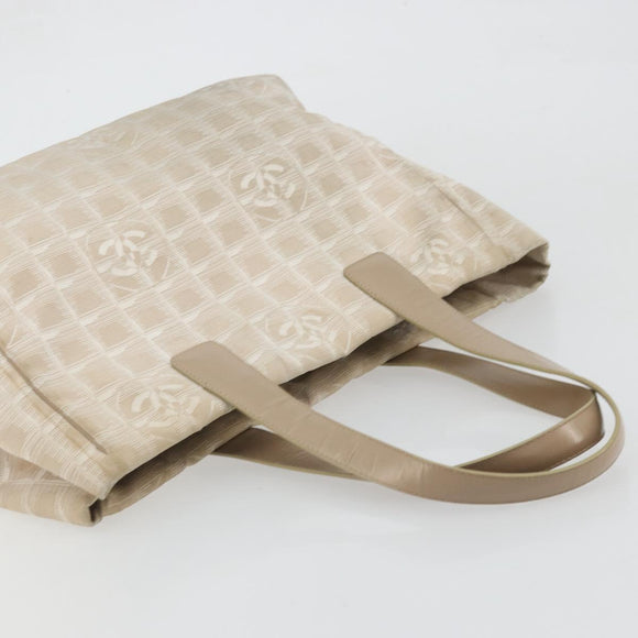CHANEL New Travel line Hand Bag Nylon Beige Gold CC Auth BA12132