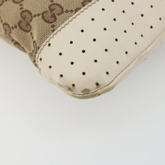 GUCCI GG Canvas Shoulder Bag Beige Silver 145857 Auth BA12133