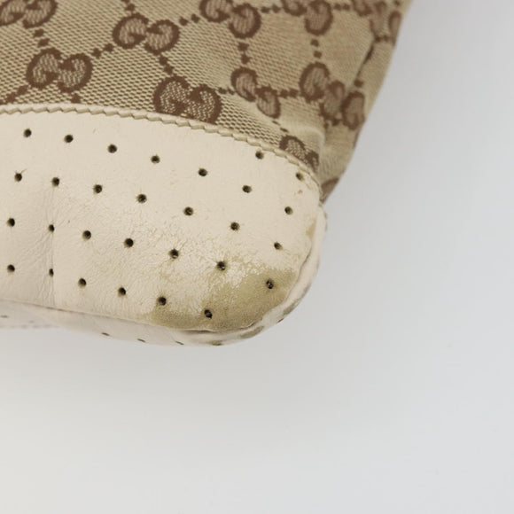 GUCCI GG Canvas Shoulder Bag Beige Silver 145857 Auth BA12133