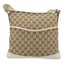 GUCCI GG Canvas Shoulder Bag Beige Silver 145857 Auth BA12133-2