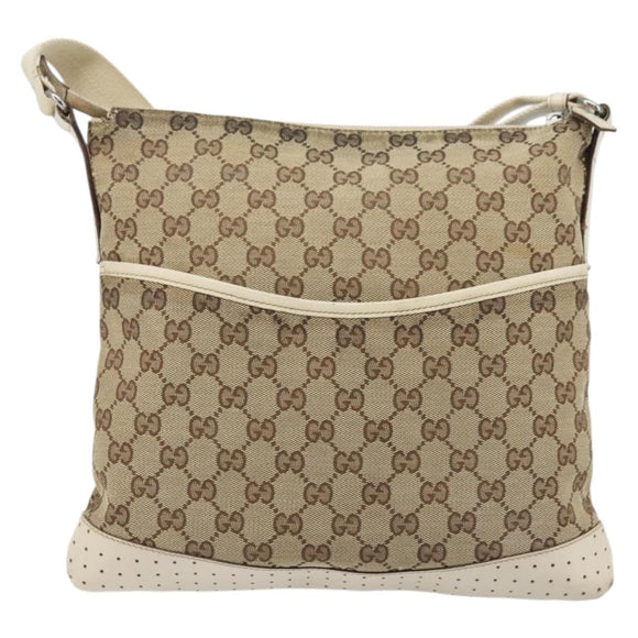 GUCCI GG Canvas Shoulder Bag Beige Silver 145857 Auth BA12133