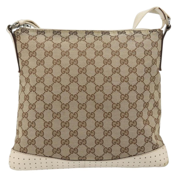 GUCCI GG Canvas Shoulder Bag Beige Silver 145857 Auth BA12133