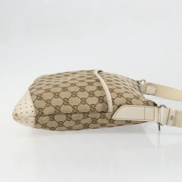 GUCCI GG Canvas Shoulder Bag Beige Silver 145857 Auth BA12133