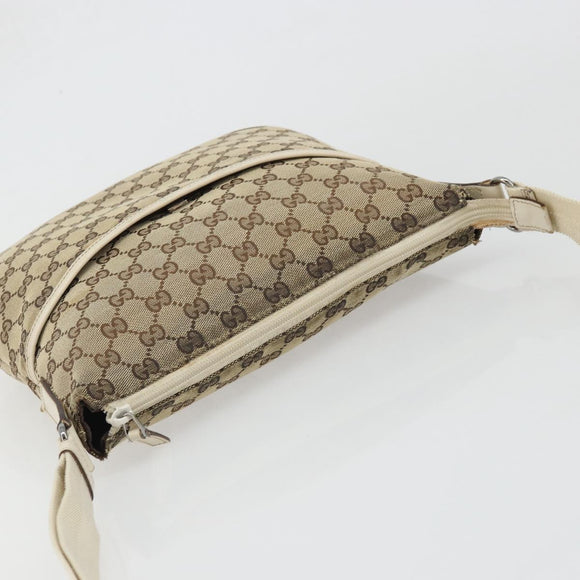 GUCCI GG Canvas Shoulder Bag Beige Silver 145857 Auth BA12133