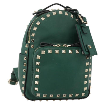 VALENTINO Rock Studs Backpack Leather Green Gold Auth BA12134A