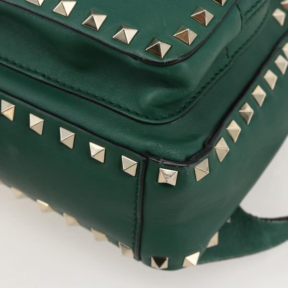 VALENTINO Rock Studs Backpack Leather Green Gold Auth BA12134A