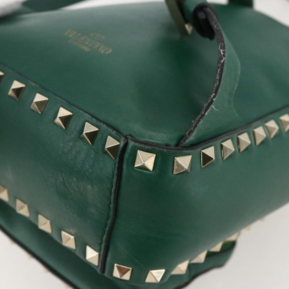 VALENTINO Rock Studs Backpack Leather Green Gold Auth BA12134A