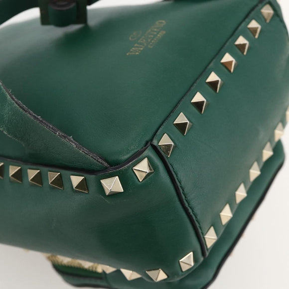 VALENTINO Rock Studs Backpack Leather Green Gold Auth BA12134A