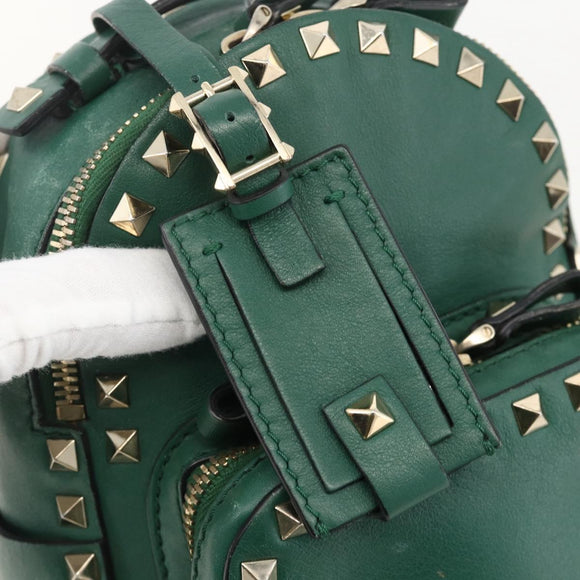 VALENTINO Rock Studs Backpack Leather Green Gold Auth BA12134A