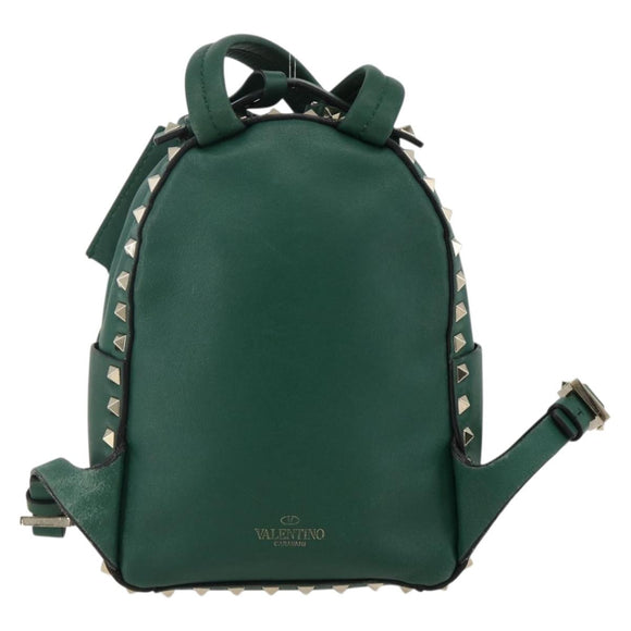 VALENTINO Rock Studs Backpack Leather Green Gold Auth BA12134A
