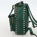 VALENTINO Rock Studs Backpack Leather Green Gold Auth BA12134A-4