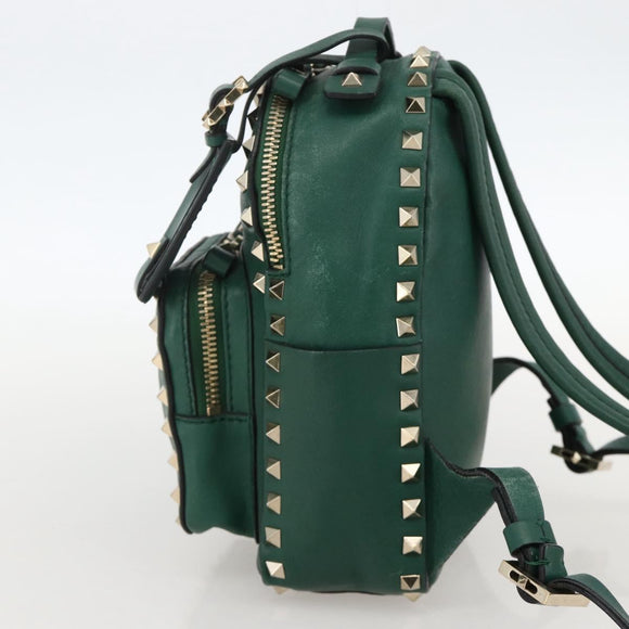 VALENTINO Rock Studs Backpack Leather Green Gold Auth BA12134A