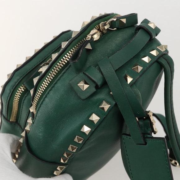 VALENTINO Rock Studs Backpack Leather Green Gold Auth BA12134A