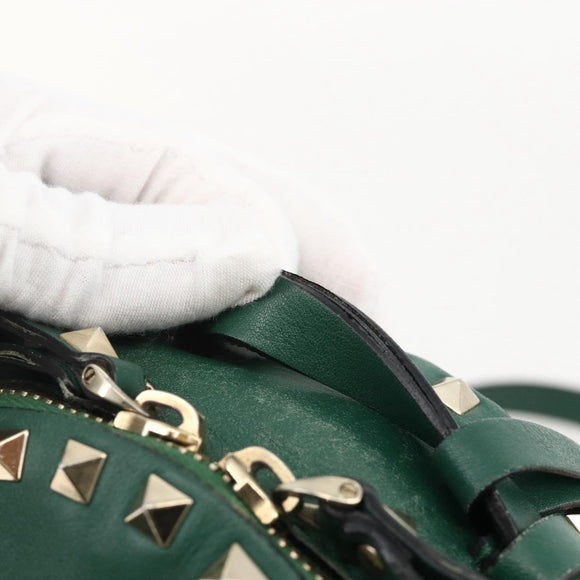 VALENTINO Rock Studs Backpack Leather Green Gold Auth BA12134A