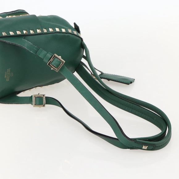 VALENTINO Rock Studs Backpack Leather Green Gold Auth BA12134A