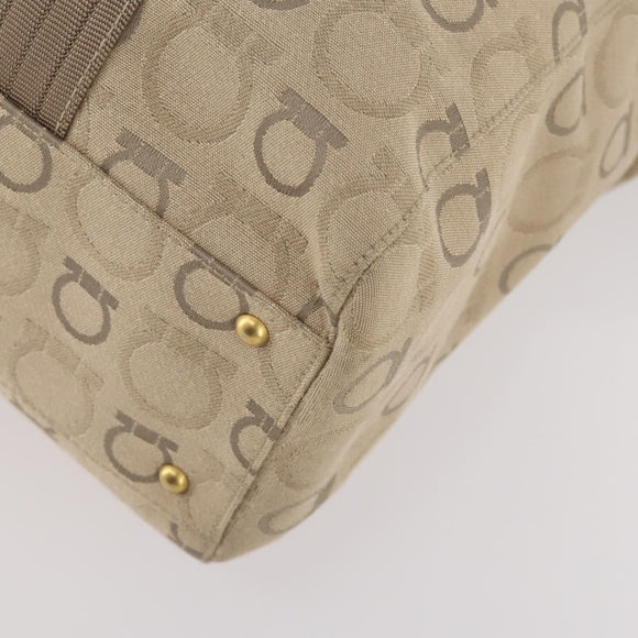 Salvatore Ferragamo Tote Bag Canvas 2way Beige Gold Auth BA12135