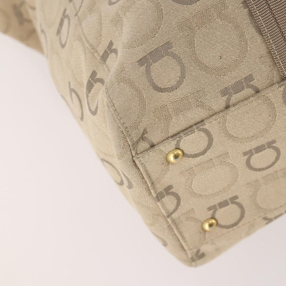 Salvatore Ferragamo Tote Bag Canvas 2way Beige Gold Auth BA12135