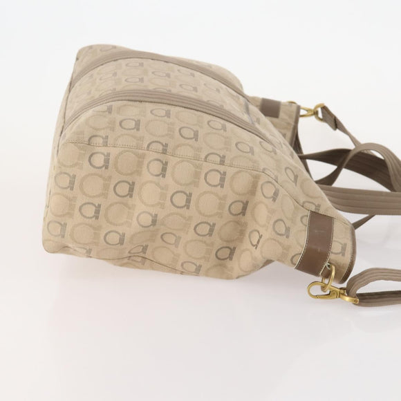 Salvatore Ferragamo Tote Bag Canvas 2way Beige Gold Auth BA12135