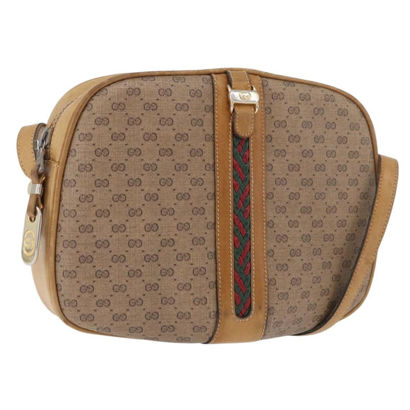 GUCCI Micro GG Supreme Shoulder Bag PVC Beige Gold Auth BA12144