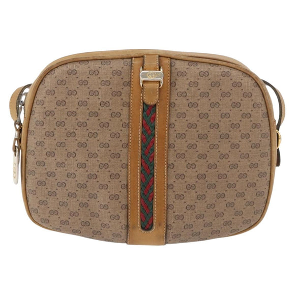 GUCCI Micro GG Supreme Shoulder Bag PVC Beige Gold Auth BA12144