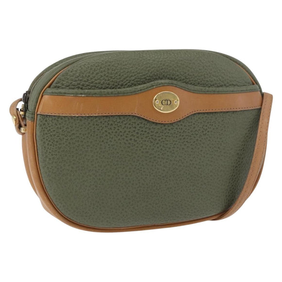 Christian Dior Shoulder Bag Leather Green Gold Auth BA12145