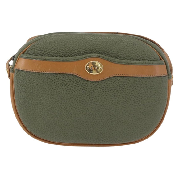 Christian Dior Shoulder Bag Leather Green Gold Auth BA12145
