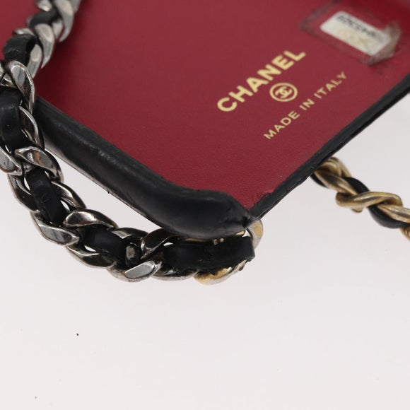 CHANEL Matelassé Chain iPhone Tasche Lammleder Schwarz Gold CC Auth BA12149A