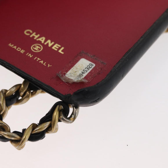 CHANEL Matelassé Chain iPhone Tasche Lammleder Schwarz Gold CC Auth BA12149A