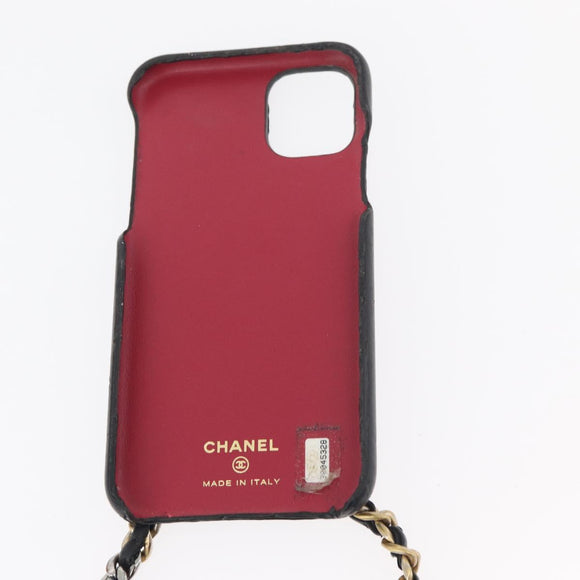 CHANEL Matelassé Chain iPhone Tasche Lammleder Schwarz Gold CC Auth BA12149A