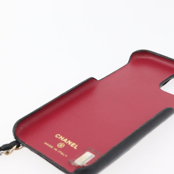CHANEL Matelassé Chain iPhone Tasche Lammleder Schwarz Gold CC Auth BA12149A