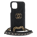 CHANEL Matelassé Chain iPhone Tasche Lammleder Schwarz Gold CC Auth BA12149A-1