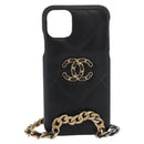 CHANEL Matelassé Chain iPhone Tasche Lammleder Schwarz Gold CC Auth BA12149A-13