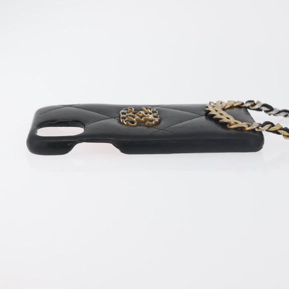 CHANEL Matelassé Chain iPhone Tasche Lammleder Schwarz Gold CC Auth BA12149A