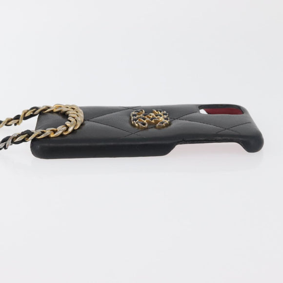 CHANEL Matelassé Chain iPhone Tasche Lammleder Schwarz Gold CC Auth BA12149A