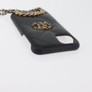 CHANEL Matelassé Chain iPhone Tasche Lammleder Schwarz Gold CC Auth BA12149A-6