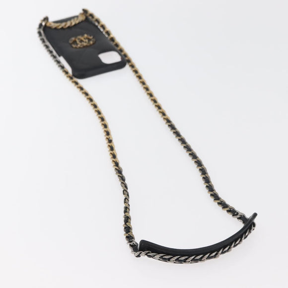 CHANEL Matelassé Chain iPhone Tasche Lammleder Schwarz Gold CC Auth BA12149A