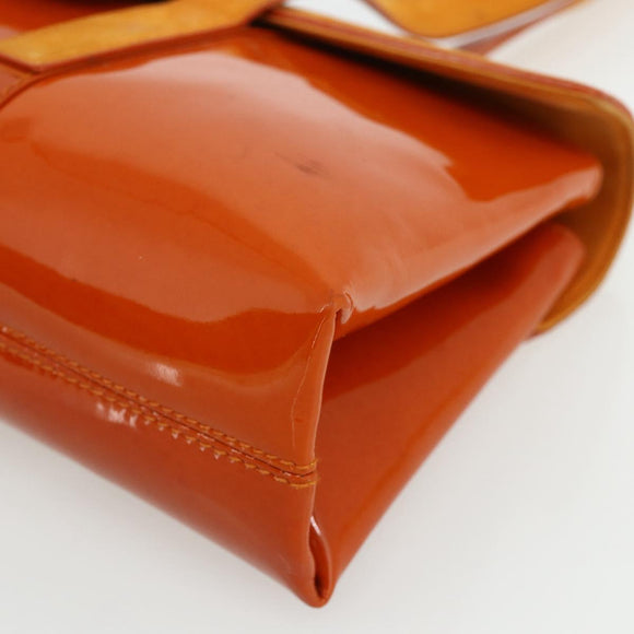BVLGARI Shoulder Bag Patent leather Orange Silver Auth BA12153A