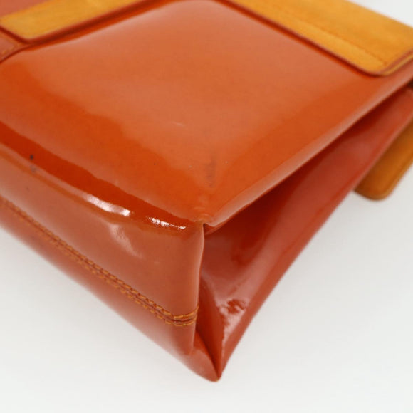 BVLGARI Shoulder Bag Patent leather Orange Silver Auth BA12153A