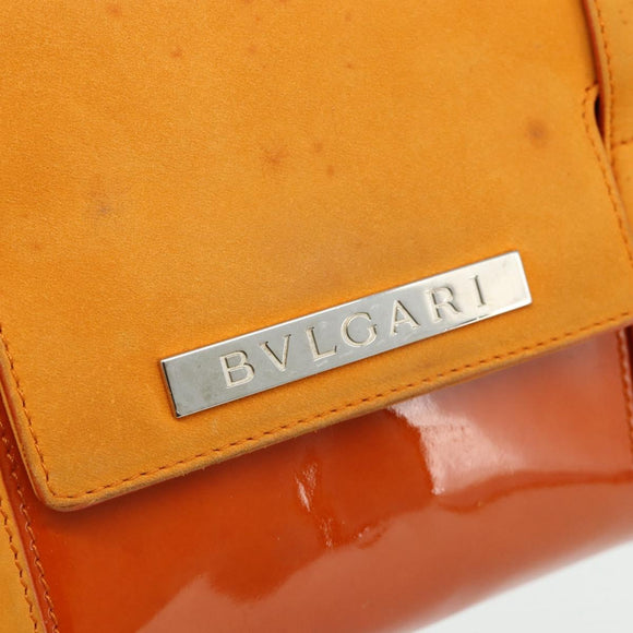BVLGARI Shoulder Bag Patent leather Orange Silver Auth BA12153A