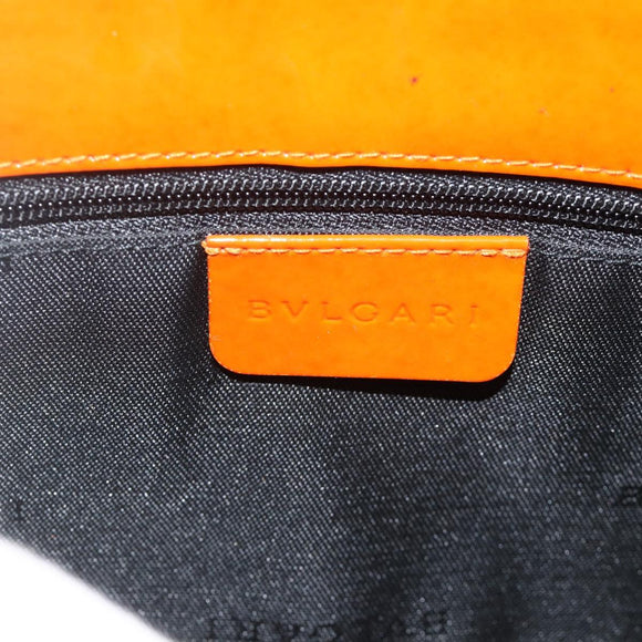 BVLGARI Shoulder Bag Patent leather Orange Silver Auth BA12153A